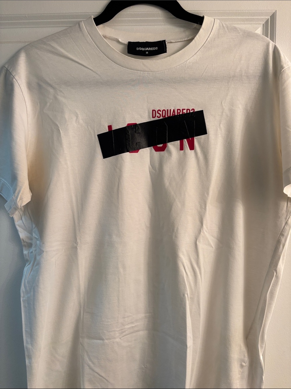 DSQUARED2 Cream Short Sleeve ICON Tee with Black Tape Detail